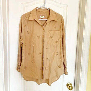 Anthropologie The Bennet Buttondown Shirt by Maeve Pearl-Embellished Medium